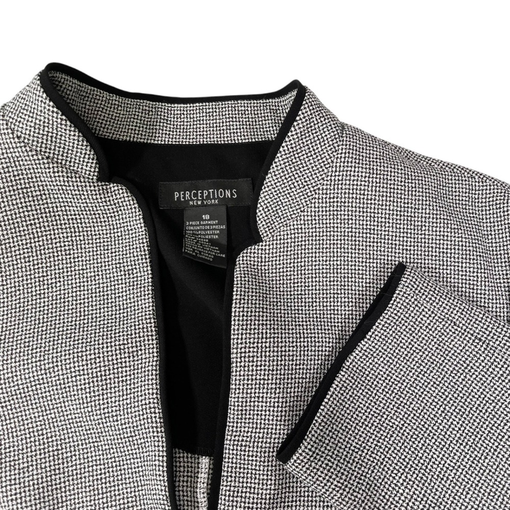Perceptions 18 Black White Houndstooth Open Front Jacket Mandarin Collar Career